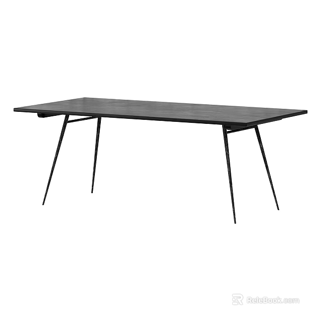Modern Black Rectangular Dining Table With Slim Metal Legs And Minimalist Design 3d model