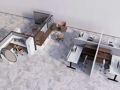 Modern Public Office Space Interior With Open Cubicles Desks And Office Chairs 3d model