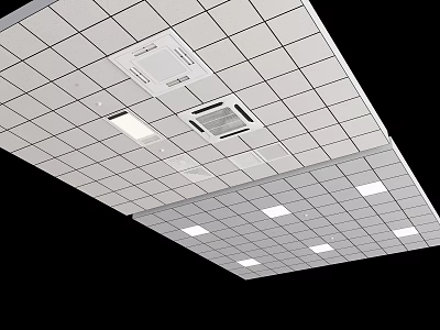 Grid Ceiling With Integrated Lighting And Ventilation 3d model