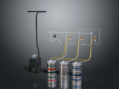 Household Storage Device With Transparent Rack Yellow Wires And Silver Colored Ring Cans 3d model