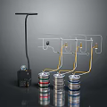 Household Storage Device With Transparent Rack Yellow Wires And Silver Colored Ring Cans 3d model