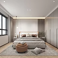 Modern Bedroom Interior With Platform Bed Built in Wardrobe And Large Window Curtains 3d model