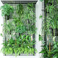 Lush Green Potted Plants On Wall Grid With Hanging Pots And Various Foliage