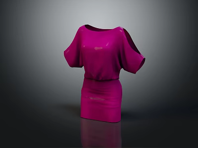 Pink Off Shoulder Short Sleeve Shiny Dress With Simple Design And Glossy Finish 3d model