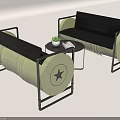 Contemporary Table Chair Set with Star Design Black Metal Frame and Small Plant