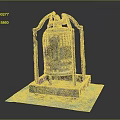 Ancient Musical Instrument Bronze Bell with Intricate Carvings and Metal Stand on Blue Mat