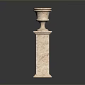 Scenic Marble Stone Railing Landscape With Two Pillars Vase Shaped Tops And Reflection