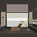 Serene Modern Lounge Area With Comfortable Seating And Natural Light 3d model