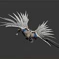 Angelic Armored Warrior Sculpture Holding Weapon With Large White Wings And Blue Accents