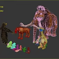 Ice Age Cartoon Characters Including Mammoth Sloth Sabertooth Bear And Small Animals Standing Together 3d model
