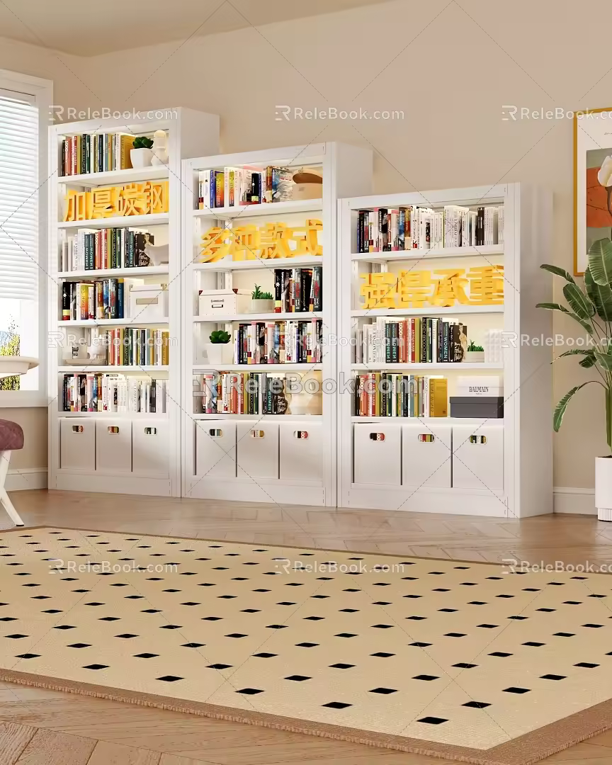 Household Library Steel Bookshelf Integrated Wall-to-Wall Floor Storage Rack Simple Multi-Layer Iron Rack Children's Storage Bookcase 3d model