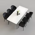 Modern Dining Table Set With White Rectangular Table Six Black Chairs And Floral Vase Centerpiece 3d model
