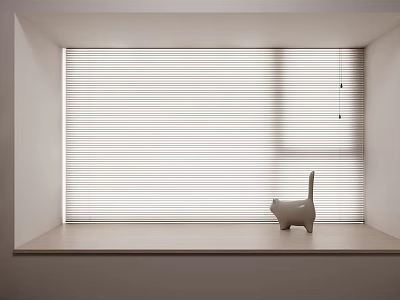 White Window Blinds in Modern Interior with Cat Figurine on Windowsill 3d model