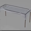 Rectangular Furniture With Red Legs And Light Blue Cloth Cover With Pink Trimmed Edges