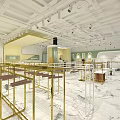 Modern Clothing Store With Gold Metal Racks Marble Floor Green Walls Mannequins And Plant Decorations
