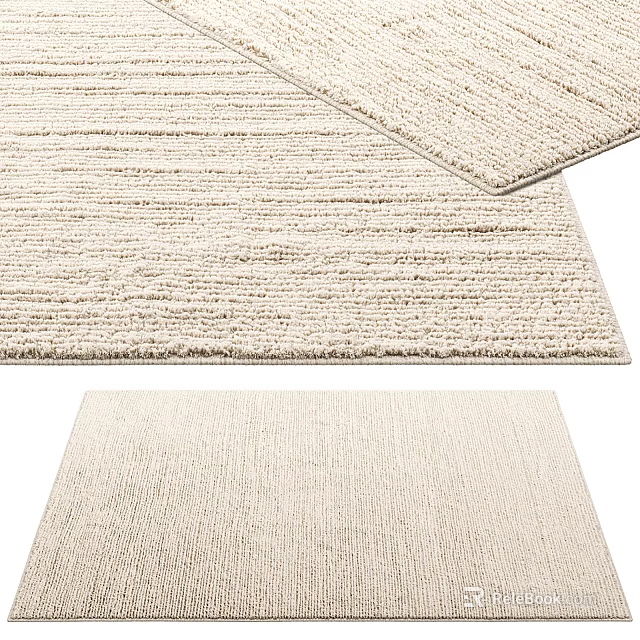 Beige Square Rug With Striped Woven Design And Soft Texture For Home Decor 3d model 