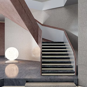 Marble Stair Corner Stair Handrail Stair Lighting 3d model