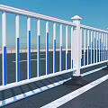 White And Blue Steel Road Guardrail With Vertical Posts Along Urban Street