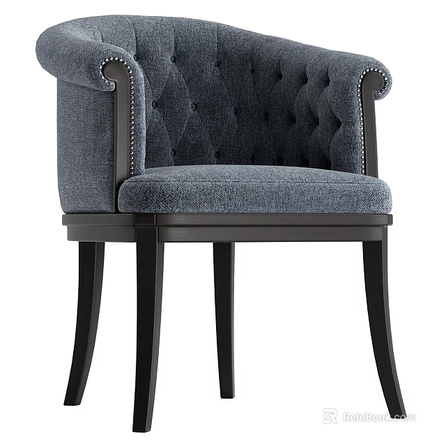 Elegant Gray Fabric Single Sofa With Tufted Back And Decorative Armrest Wooden Legs 3d model 