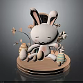Decorative Home Furniture With White Rabbit Doll Flowers Leaves And Easter Eggs On Pink Base