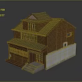 Traditional Japanese Two Story House With Red Wooden Exterior And Dark Tile Roof