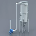 Industrial Equipment Featuring Cylindrical White Body Blue Components Conical Bottom And Connecting Pipe