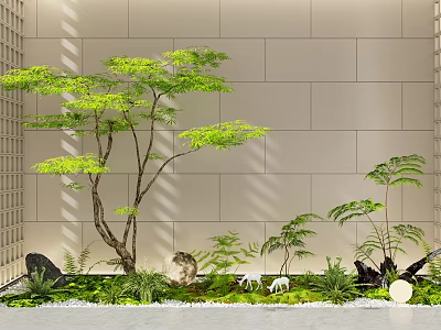 Indoor Landscape Design With Green Trees Low Plants And Stone Decor 3d model