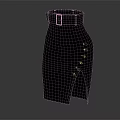 Stylish Black Skirt With Belt Metal Studs And Split Design 3d model