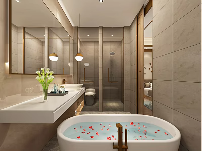 Other Bathroom Modern Interior With Freestanding Bathtub Petals Mirror Sleek Vanity And Lighting 3d model