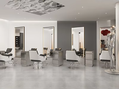 Modern Sleek Beauty Hair Salon Interior Design With Professional Styling Chairs And Backlit Framed Mirrors 3d model