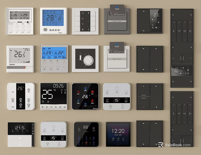 Modern Switch Panels with Various Designs Digital Display and Temperature Control for Home Use 3d model 