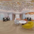 Modern Leisure Activity Space With Unique Ceiling Decoration Pianos Sofas And Large Screen TV 3d model