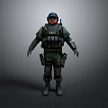 SWAT Team Member In Tactical Uniform With Protective Vest Helmet And Gloves