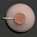 Hand Carved Ceramic Vase With Pink Body Orange Patterns And Red Rim Handle