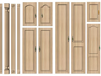 Various Wooden Home Components Including Doors Panels Frames And Decorative Columns 3d model