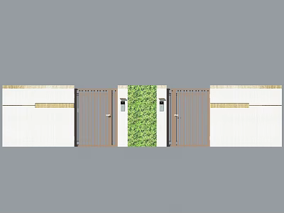 Modern Entrance Gate Design With Brown Metal Doors Green Plants And White Walls 3d model