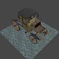 Vintage Wooden Horse Drawn Carriage With Spoked Wheels On Stone Pavement