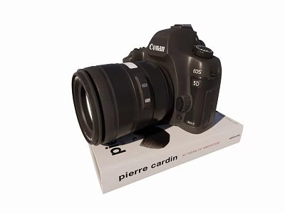 Elegant Decorative Ornament Combination With Black Canon EOS 5D Camera And White Pierre Cardin Box 3d model