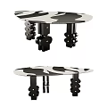 Stylish Black And White Dining Table Set With Cow Print Tabletop And Unique Legs