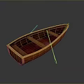 Small Classic Wooden Boat With Oars And Smooth Wooden Structure On Dark Background
