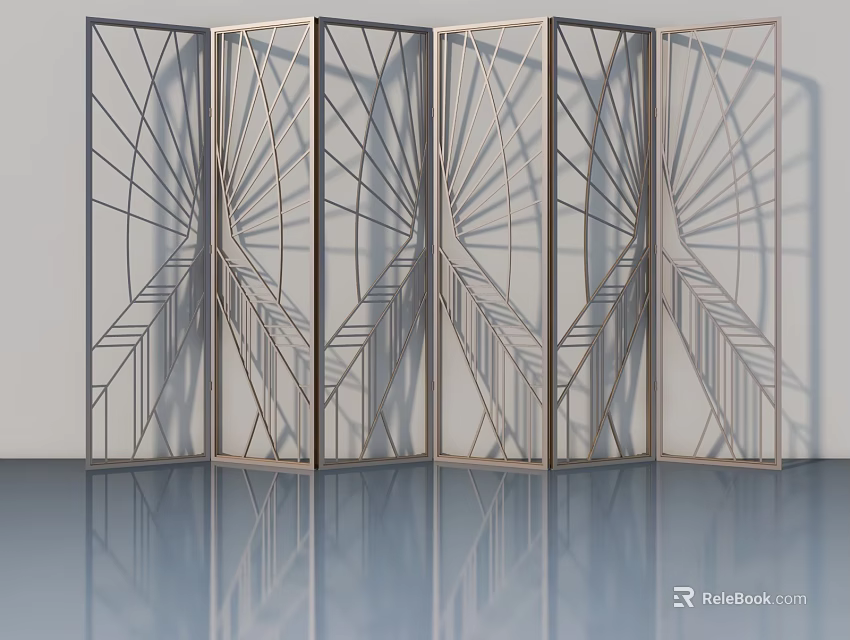 Modern Metal Hinged Door With Geometric Patterns For Interior Partition Design 3d model 