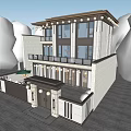 Modern Detached Villa Exterior Design With Large Windows Surrounding Trees And Entrance Courtyard
