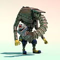 Man In Mechanical Suit With Robotic Arm Holding Clown Head Doll