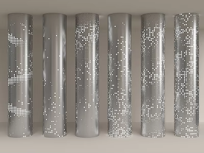 Decorative Silver Metallic Columns With Perforated Dot Patterns In Six Modern Arrangement 3d model
