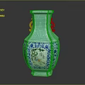 Furniture Decorative Vase With Blue White Patterns And Gold Handles