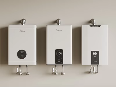 Three Midea Wall Mounted Water Heaters With Digital Temperature Displays 3d model