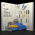 Study Room Photo Check In Spot With Step Like Bookshelves Colorful Books And Blue Blanket