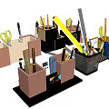 Colorful Office Desk Organizers With Pencil Holders Scissors Pencils Rulers And Notepads