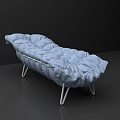 Blue Fabric Chaise Lounge With Puffy Cushions And White Metal Legs