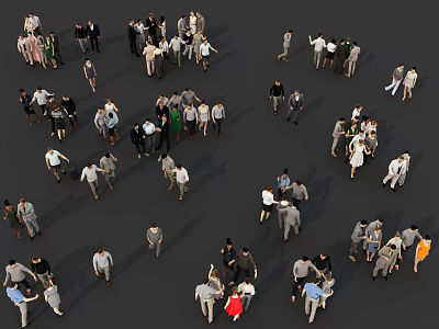 People in Various Poses Standing and Walking in Open Public Space 3d model